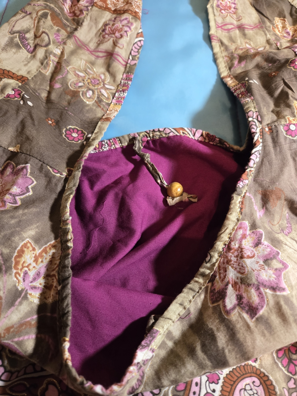Old Navy Y2K Retro Brown Pink Floral Large Boho Hobo Shoulder Bag Purse - Picture 12 of 13